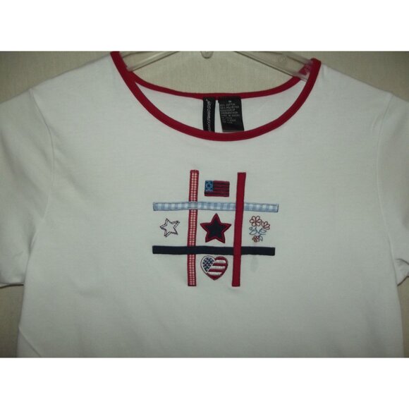 Jason Maxwell T-Shirt Women Medium White Red Blue Top patriotic embellished flag - Picture 2 of 6